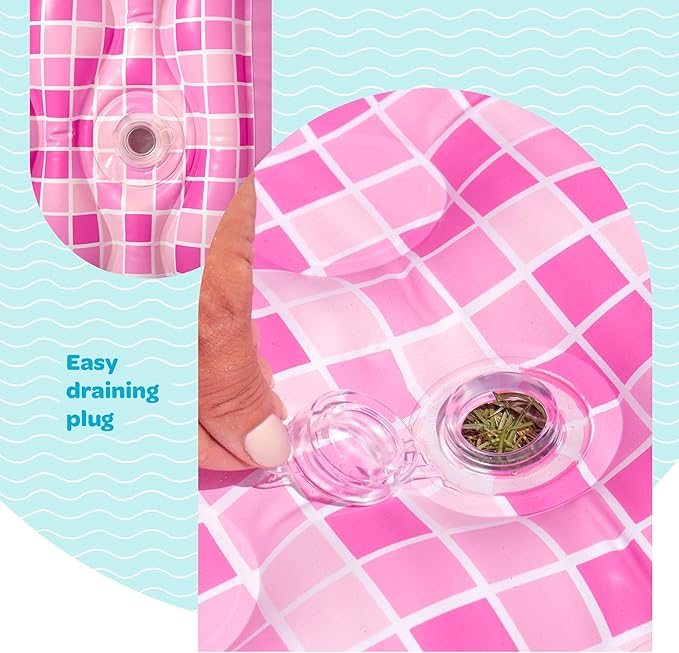 Inflatable for Kids and Adults 90"x60" (7.5'x5') with Soft Padded Floor, Handles and Drain, Kiddie Swimming Pool, Big Blow Up Backyard Pool for Ages 3+, Playful - Pink
