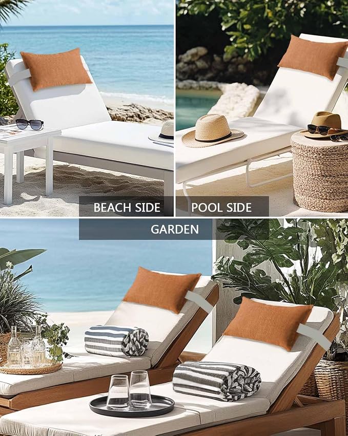 Outdoor Pillow for Chaise Lounge Chair Orange Rustic Vintage Burlap Texture Outdoor Pillows Waterproof with Adjustable Strap Headrest Lumbar Pillows for Garden Patio Furniture 2 Pack 12" x 20"