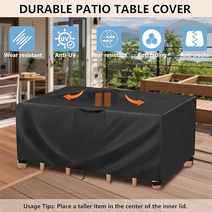 Patio Furniture Cover 110" L x 74" W x 28" H - Heavy Duty Outdoor Patio Table & Chair Cover, Waterproof UV Resistant Dustproof Protector for 8-12 Seats Sectional Sofa, Black