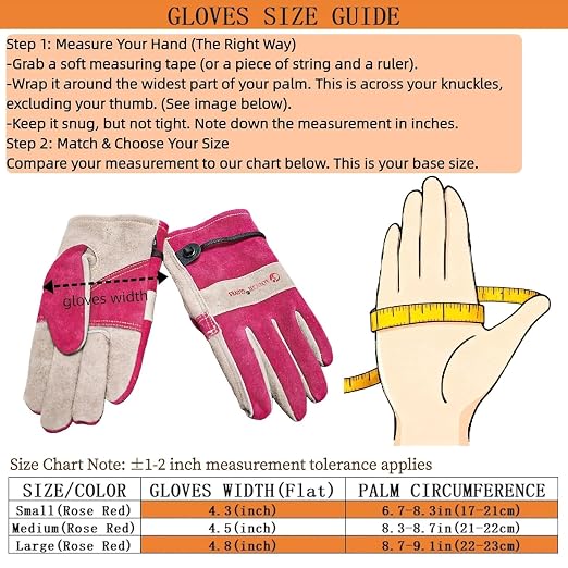Leather Gardening Gloves for Women-Best Gift for Gardeners.Pink M | Welding, Construction, Chainsaw, Farm, Weeding Gloves, Cowhide, Soft Lining, Breathable, Utility, Firm Grip, Wear Resistant