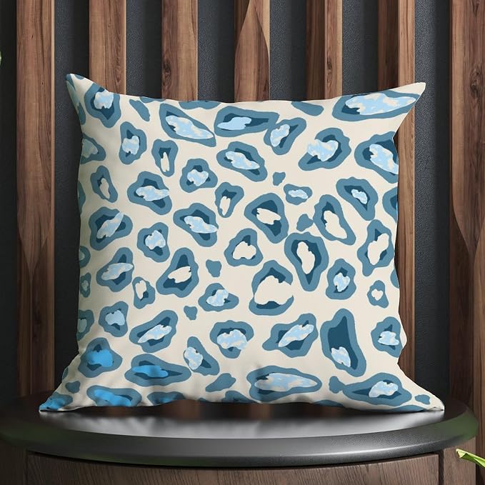 Chinoiserie Cheetah Print Pillowcase Blue-Green and Beige Cushion Cases 22x22 INClassic Accent Outdoor Garden Decoration for Couch Tent Park