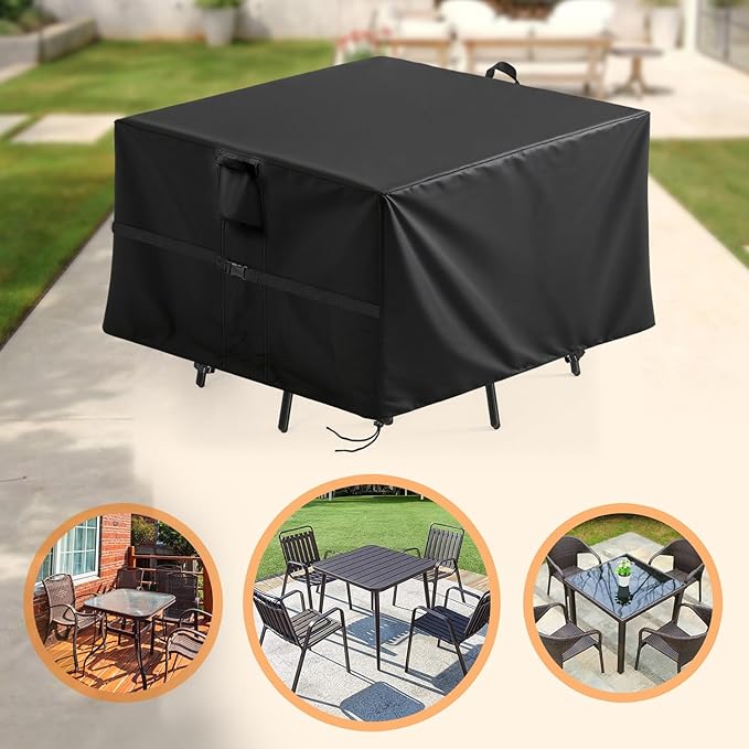 Outdoor Square Table Cover 78 Inch, Waterproof Patio Square Furniture Covers, Heavy Duty Outside Furniture Cover - 78 x 78 x 40 Inch
