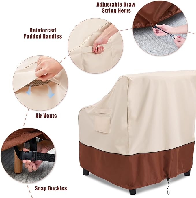 COSFLY Patio Furniture Covers 2 Pack, 600D Waterproof Outdoor Chair Covers for Deep Chairs, All-Weather UV Resistant Protection with Adjustable Straps & Air Vents, Fits up to 35" W x 38" D x 31" H