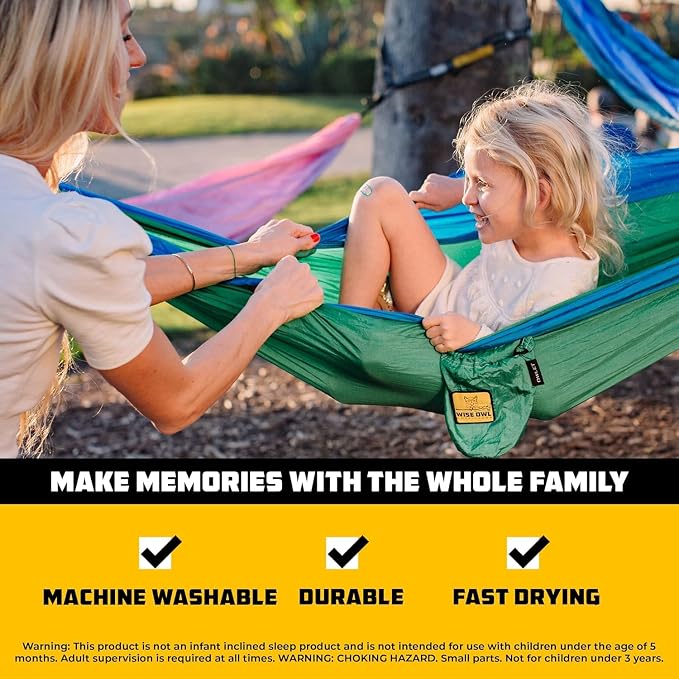 Wise Owl Outfitters Camping Hammock – up to 500lbs Portable Hammock with Tree Straps - Travel, Backpacking, Hiking, Outdoors Camping Gear - Single or Double