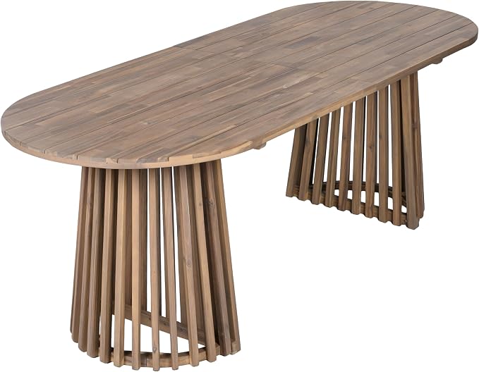 Christopher Knight Home Zoa Acacia Wood Dining Set for 6, Outdoor Dining Table with Dual Slatted Pedestal Bases, Outdoor Dining Chairs with Cushions, 7 Piece Patio Dinner Set, Beige/Light Teak/Brown
