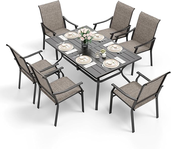Sophia & William 7 Pieces Patio Dining Set, 6 Quick Dry Textilene Chairs and 60" Powder-Coated Outdoor Dining Table, Durable All-Weather Patio Furniture for Lawn, Park, and Courtyard Support 350lbs