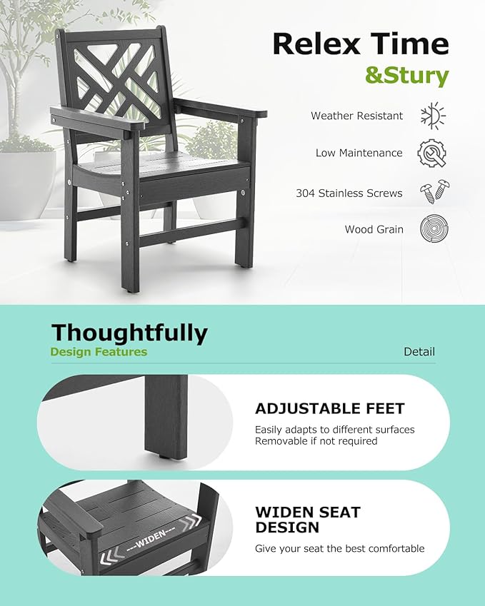 7 Piece HDPE Outdoor Dining Set for 6 Patio Dining Furniture Set with Umberlla Hole, Weather Resistent Outdoor Table and Chairs for Garden, Poolside, Backyard, Deck, Grey