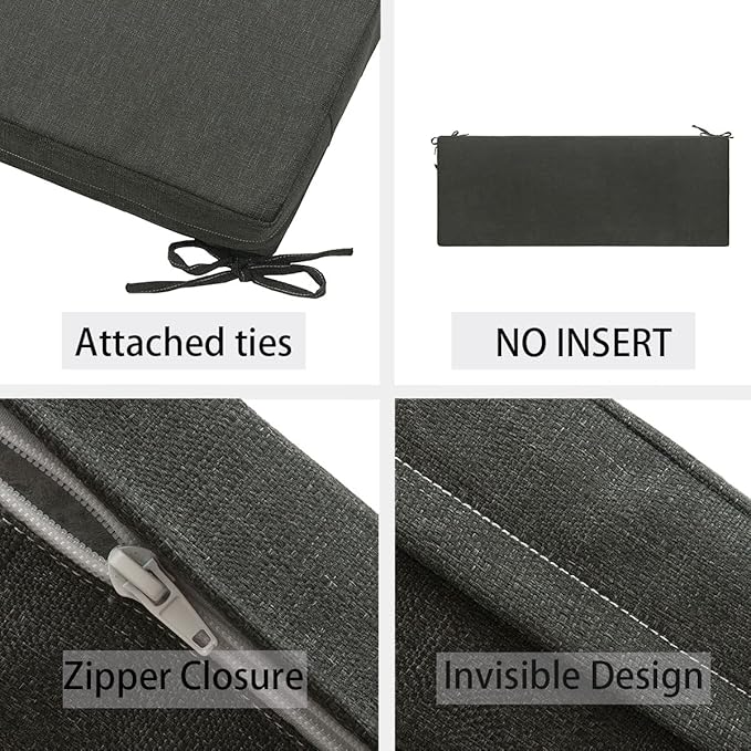 FUNHOME Outdoor Bench Cushion Cover 48 x18 x 3 inch,Water Resistant Cover with Zipper&Ties,Fade-Resistant Slipcover,Patio Porch Swing Cushion Cover Replacement Only,No Insert(Light Charcoal)