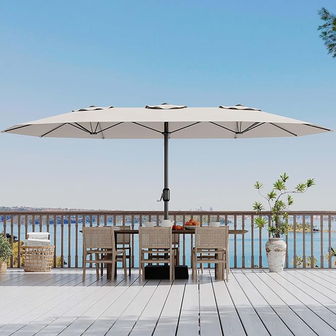 Garvee 15FT Large Patio Umbrella with Base Included, Outdoor Double-Sided Market Umbrella, Crank Handle for 2-8 People, Perfect for Outside, Market, Patio, UV Protection