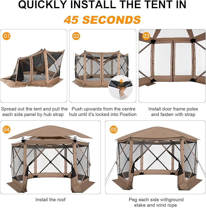 COBIZI 12x12 FT Pop Up Canopy Stargazing Tent, Gazebos On Clearance with Removable Roof, Screened in Gazebo, Screen Tents Portable carpas para Patio for Outdoor Camping,Backyard, Garden, Khaki(Pro)