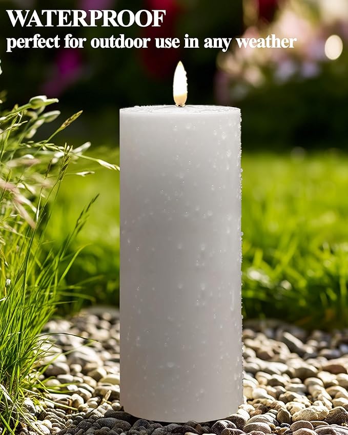 Gmnee 4"x8" Outdoor Waterproof Flameless Candles with Remote and Timers, LED Candles, Battery Operated Candles, Electric Fake Pillar Candles for Patio, Porch, and Lanterns Decor (White, Plastic)