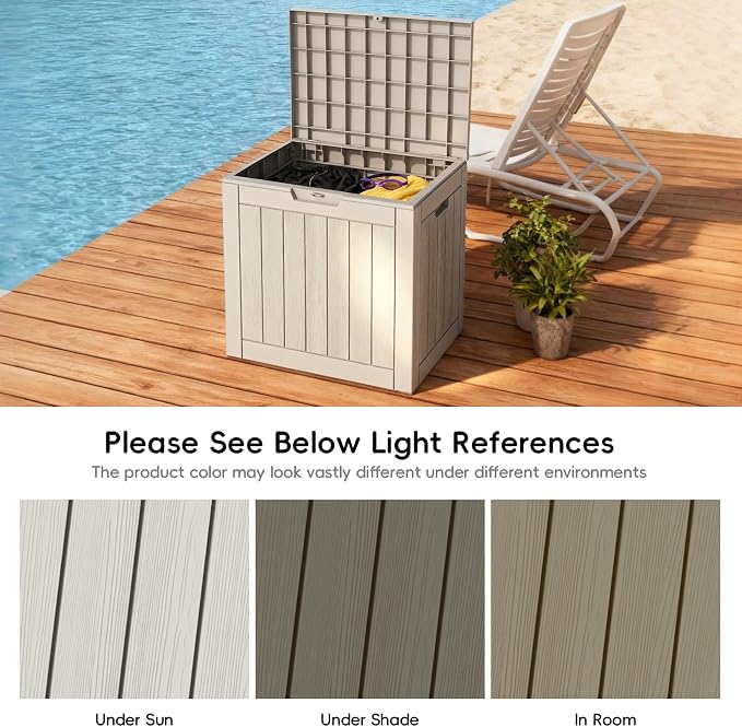 Mars Villa 31 Gallon Deck Box, Waterproof Weatherproof and UV Resistant Resin Storage Bin with Lockable Lid, for Outdoor Patio Furniture Cushions, Pool Supplies, Garden Tools, Grey