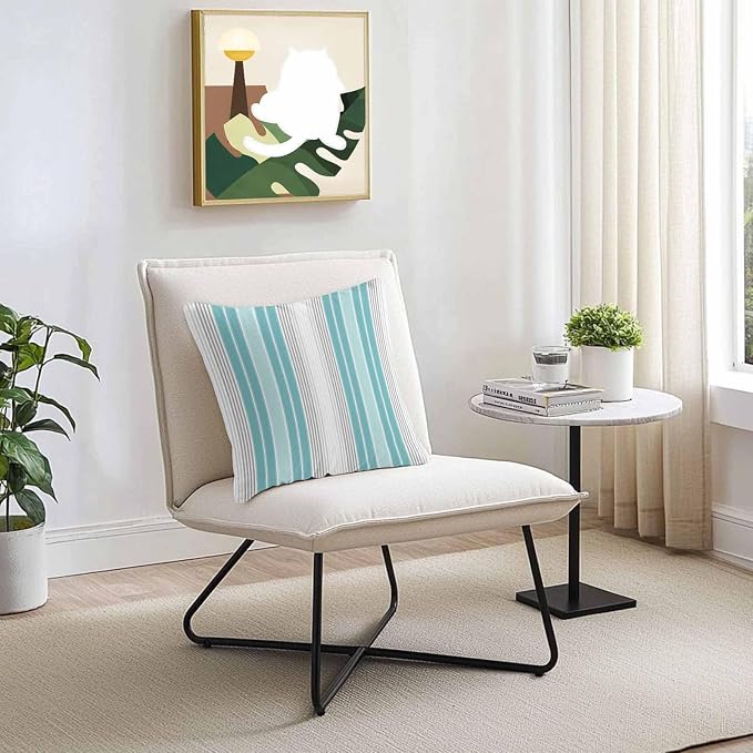 Chucoco Outdoor Waterproof Throw Pillow Cover, Teal Stripe Gray Line Decorative Pillows Cushion Covers, Minimalist Style 2 Pack Pillow Cases for Patio Garden Balcony Couch Sofa 20x20in