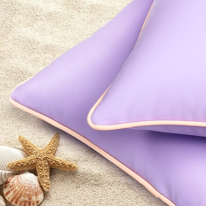 Set of 2 Silicone Leather Waterproof Fadeproof Pillow Covers 18x18 Inch Square Pillowcase Outdoor Cushion Sham for Garden Patio Tent Sunbrella Balcony Bench Sofa, Purple