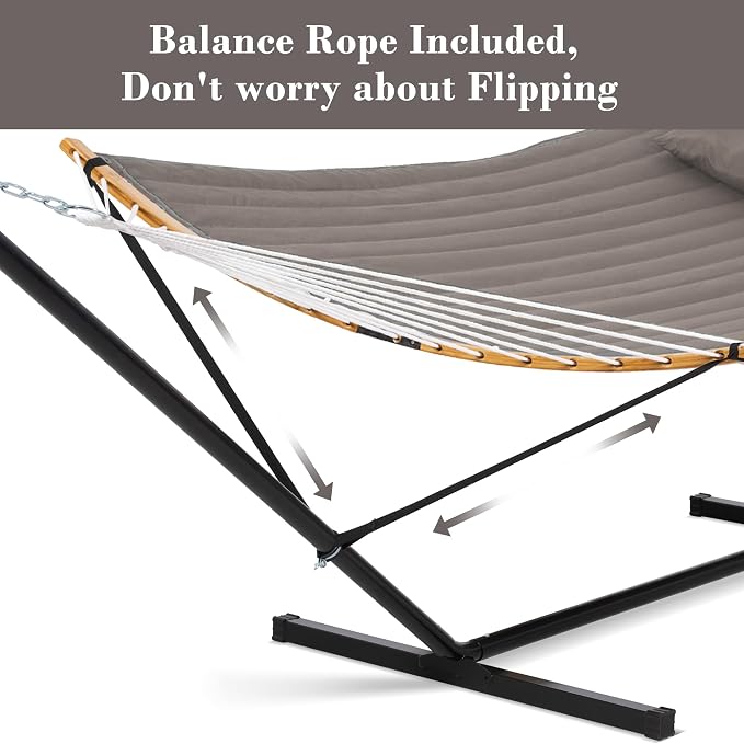 SUNCREAT Hammocks Portable Hammock with 12 Ft Stand, Double Hammock with Spreader Bar, Heavy Duty Hammock Storage Bag