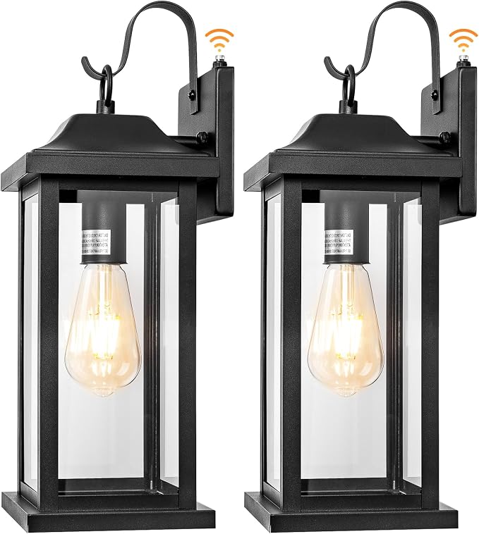 Dusk to Dawn Outdoor Lighting Wall Mounted 17 Inch Black | 2 Pack Exterior Light Fixtures Photocell Sensor, Porch Lights Waterproof, Outside Wall Sconces Garage Coach Lamps, ETL List