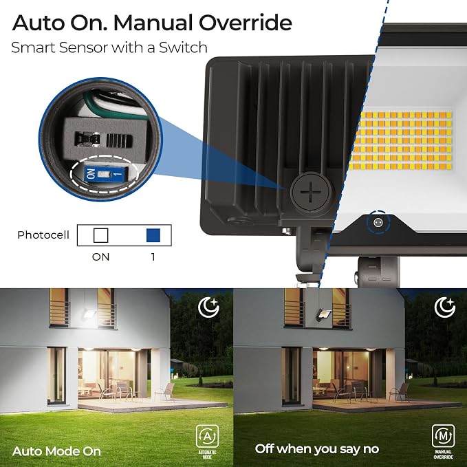CINOTON 55W 7700LM LED Flood Lights Outdoor, 3CCT, ETL Listed, 2 Pack | IP65 Waterproof Security Wall Pack with 180°Knuckle, Dusk to Dawn 120V Aluminum Fixture for Warehouse Patio Porch Garage