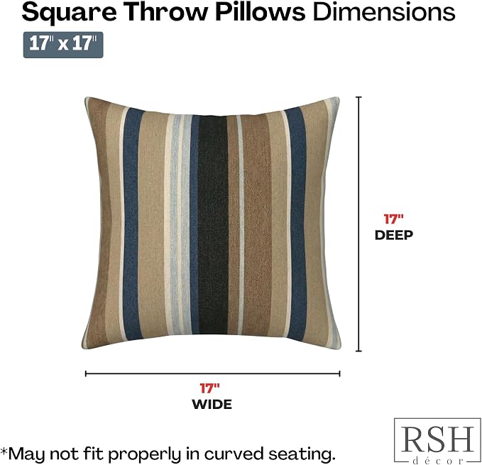 RSH DECOR: Sunbrella Square Throw Pillows Set of 4 | 17" x 17" | Water and Fade-Resistant Performance Fabric | Outdoor Pillow Covers with Down-Alternative Inserts | Made in USA (Prism Fossil)
