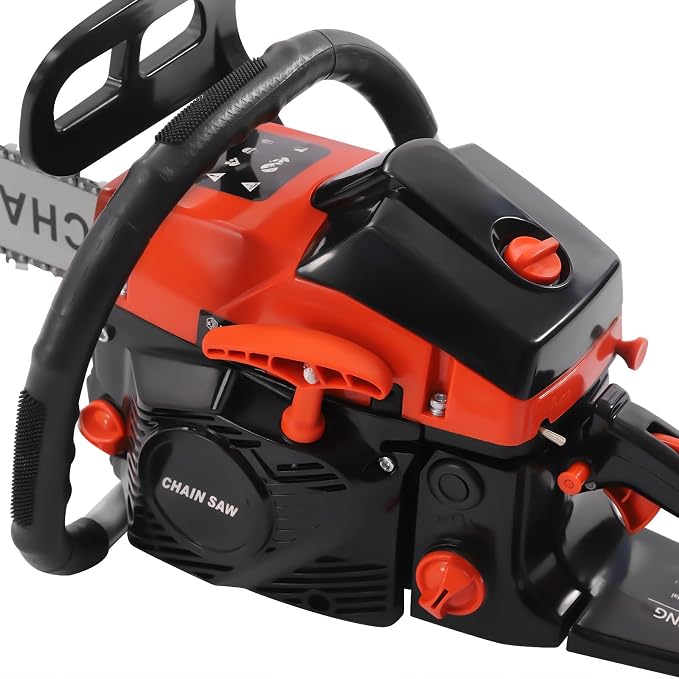 18Inch Gas Chainsaw, 2-Stroke 4.4HP Engine Handheld Gas Power Chain Saw with Air-cooled, Pull Start Petrol Saws Set for Wood Cutting, Garden Pruning, Forest Logging, 10500RPM