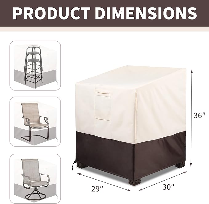 ALSTER Outdoor Chair Covers 2 Pack, Patio Chair Covers(29" L x 30" W x 36" H), Upgraded Oxford Durable and Waterproof Beige Furniture Covers for Lounge Deep Seat, Rain Snow Dust Wind-Proof