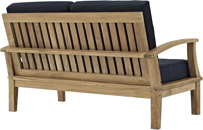 Modway Marina Premium Grade A Teak Wood 5-Piece Outdoor Patio Furniture Set in Natural Navy