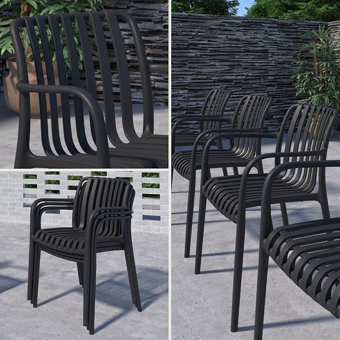Urban Elements Frida Rectangular Extendable Patio Furniture Set | 100% Certified Teak Finish | Backyard Furniture, Outside Table and Chairs, Rectangular Outdoor Dining Set (Black, 9-Piece)