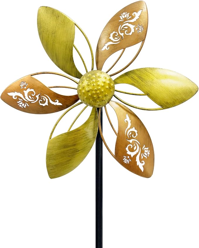 Metal Wind Spinner for Yard, 37" Kinetic Garden Decor | Rust-Resistant Finish, Smooth Rotation, Elegant Floral Design, Tool-Free Setup, Outdoor Yard Art