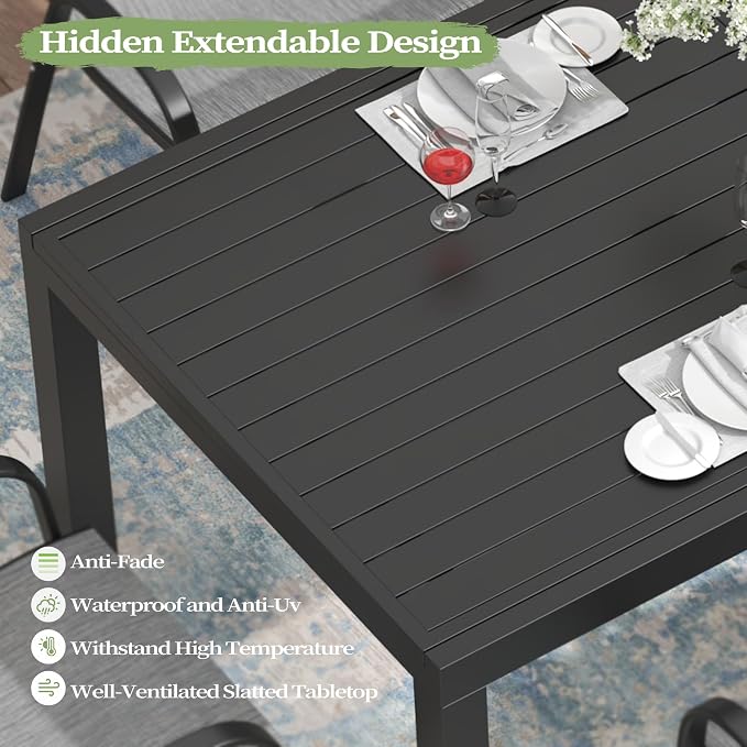 PIZZELLO 11 Pieces Outdoor Dining Set, 106" Aluminum Extendable Patio Dining Table w/ 10Pcs Stackable Textilene Chairs, All Weather Outdoor Table and Chairs Sets for Backyard, Garden and Deck