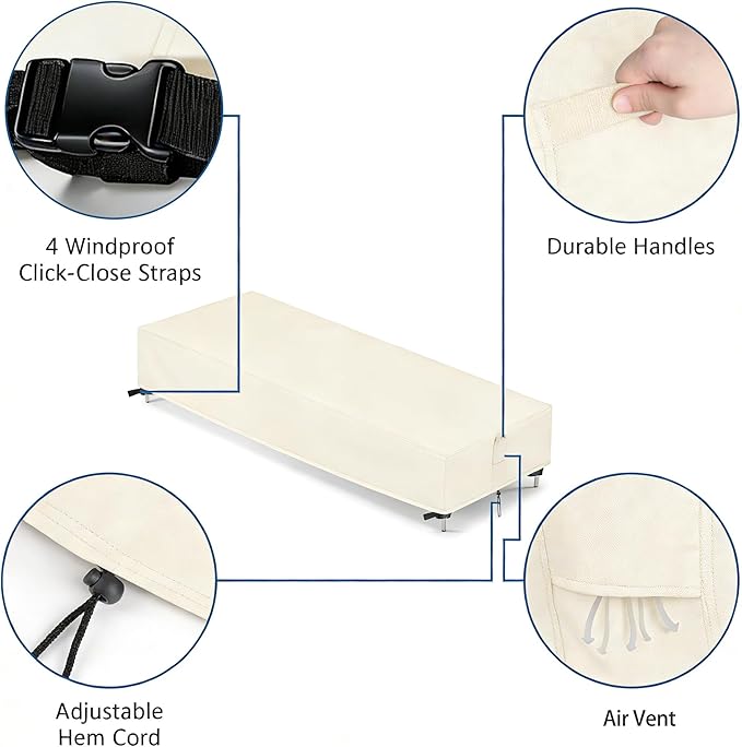 Chaise Lounge Covers, 2 Pack Waterproof Outdoor Lounge Chair Covers for Patio Furniture, Pool Lounge Chair Outdoor Furniture Cover - 83 x 30 x 12 Inch, Beige