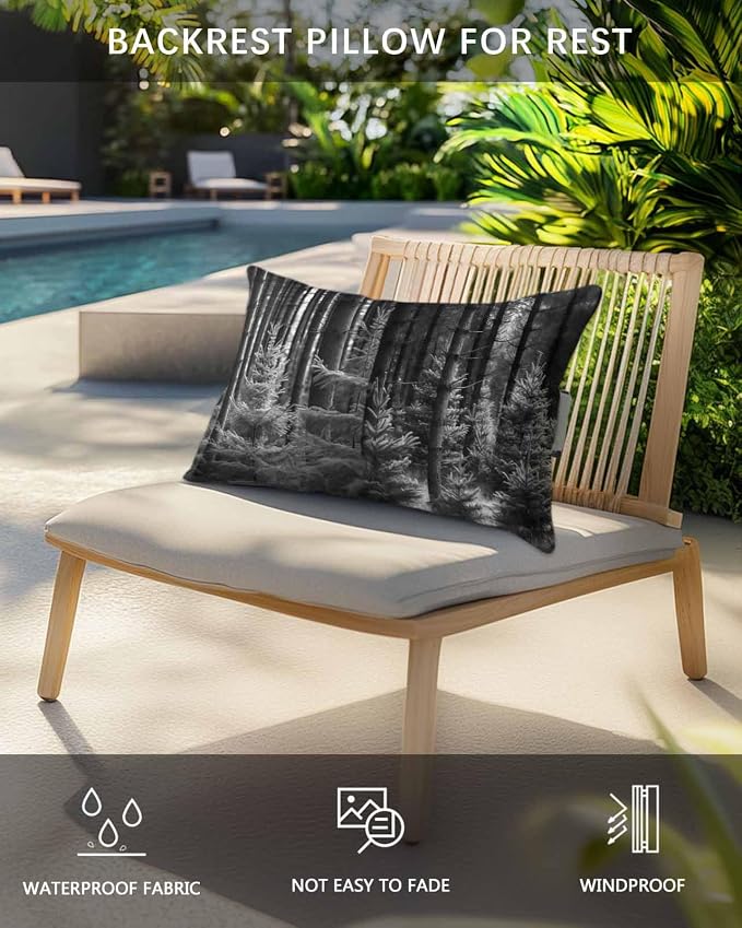 4 Pack 12x20 Chaise Lounge Outdoor Pillows Covers Waterproof, Black Pine Trees Adjustable Headrest Pillowcase, Summer Forests Decorative Neck Pillow for Recliner Office Chair