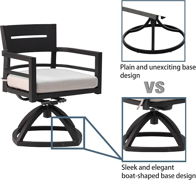 5-Piece Outdoor Patio Aluminum Furniture, Modern Dining Set, Including 4 Swivel Rockers and 40" Square Dining Table with Umbrella Hole, Ember Black