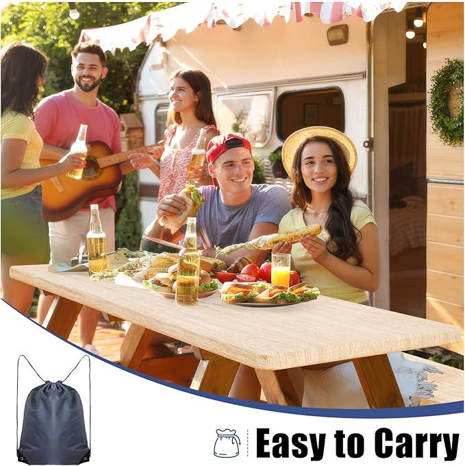 Smiry Picnic Table Cover with Bench Covers, Waterproof Elastic Fitted Tablecloth for 8 Foot Tables, Washable Polyester Tablecloths for Camping, Indoor & Outdoor (Ivory, 30x96 Inch 3-pc Set)