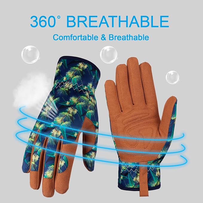 Bamllum Gardening Gloves for Women, Leather Garden Gloves | Breathable Garden Gloves with a Padded Palm, Flexible Fit and Elastic Wrist for Weeding, Digging, Planting and Pruning
