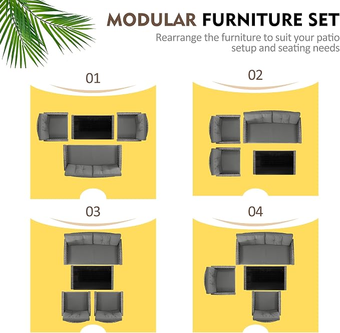 Shintenchi 4 Piece Patio Furniture Set, Outdoor Rattan Conversation Set with Coffee Table, Outside Wicker Sectional Sofa Couch with Cushion, Gray