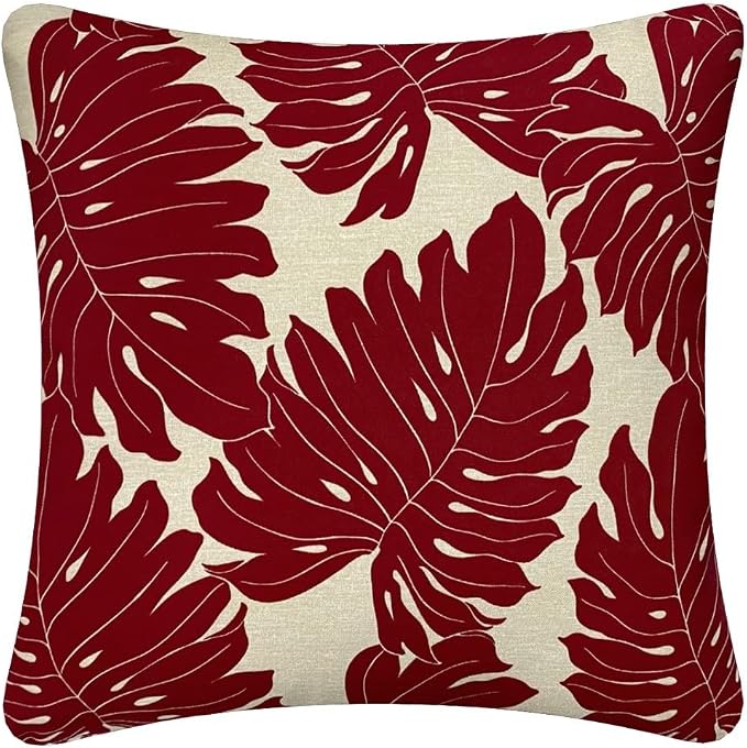 Outdoor Waterproof Decorative Throw Pillow Cover for Patio Furniture, 18x18 Inch Fade Resistant Patio Garden Cushion Cover for Couch Bed Sofa, Leaves Red