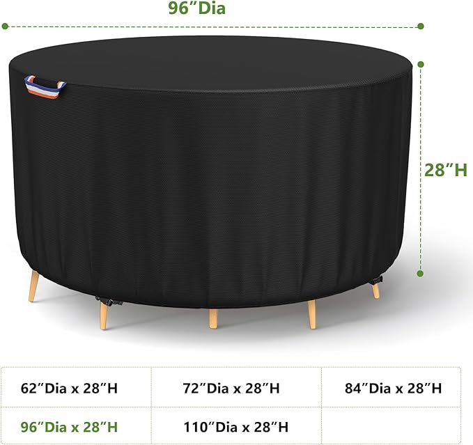 STARTWO Round Patio Furniture Covers ,Outdoor Furniture Table Covers Waterproof ,UV Resistant (96" Dia x 28" H)