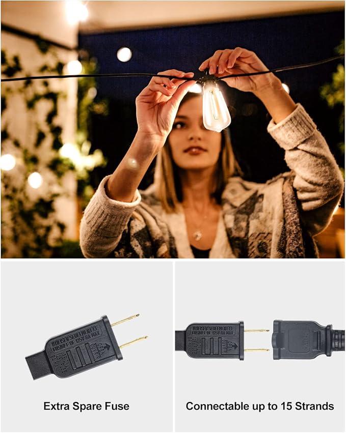 Lightdot 300FT Outdoor String Lights, LED Bistro String Lights with Shatterproof ST38 Vintage Bulbs, 2200K Dimmable, Waterproof Hanging Lights for Porch, Deck, Garden, Backyard, Balcony - ETL Listed