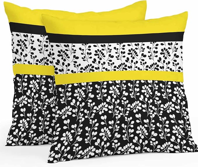 Black Yellow Outdoor Pillow Covers 16x16 Inch Throw Pillow Covers Set of 2 Waterproof Decorative Pillow Cases Garden Floral Stripe Aesthetic Flower Boho Cushion Covers for Patio Furniture Garden Couch