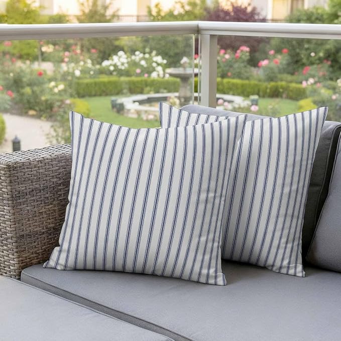 Outdoor Pillow Covers 20x20 Set of 2 Blue Stripe Outdoor Pillows Waterproof Throw Pillow Covers Vertical Striped Pillowcases Decorative Case for Patio Cushion