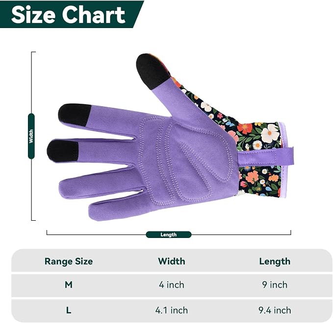 Gardening Gloves for Women, Touchscreen Printed Thorn-Proof | Non-Slip Work Gloves, Ideal Gift for Gardeners, Suitable for Yard Landscaping, Planting & Outdoor Gardening