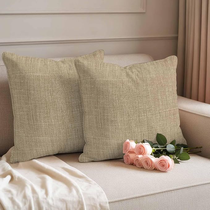 Pack of 2 Waterproof Outdoor Pillow Covers 16x16 Inch Decorative Pillow Covers Brown Farmhouse Throw Pillowcases Vintage Country Monochrome Textured Outdoor Cushion Cover for Couch, Patio, Tent