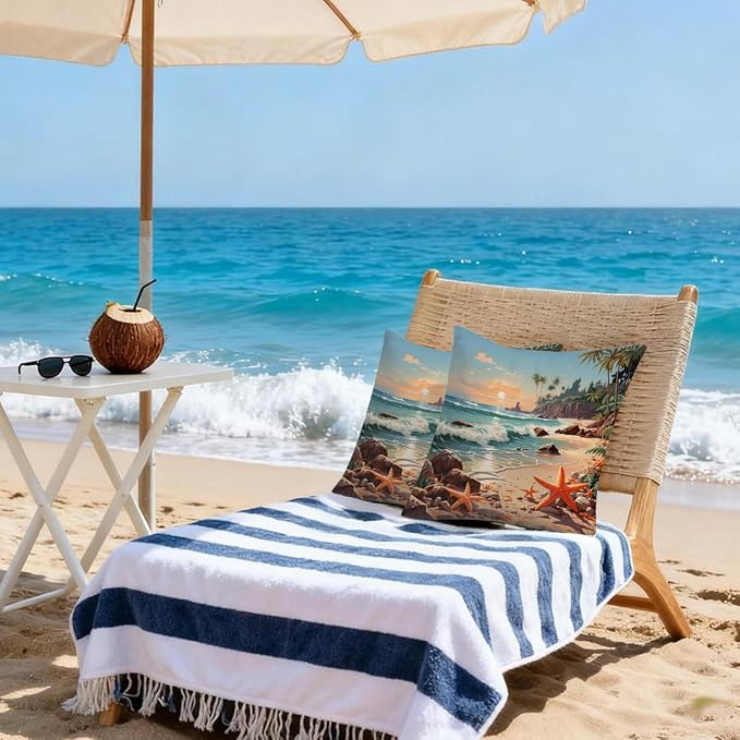 20x20 Inch Outdoor Pillow Covers Set of 2 Waterproof Throw Pillow Covers Decorative Couch Cushion Covers Beach Seaside Starfish Square Pillowcases Protectors for Patio Garden Sofa