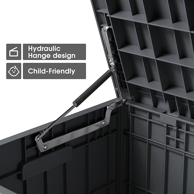 Greesum 82 Gallon Resin Deck Box All Weather Large Outdoor Storage for Patio Furniture, Toys, Garden Tools, Lockable, Dark Gray