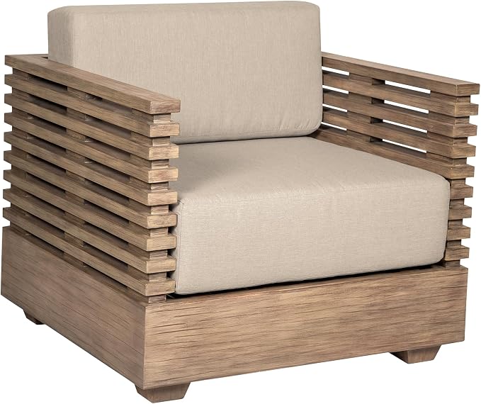 Armen Living Vivid Outdoor Patio 4 Piece Conversation Set in Light Eucalyptus Wood with Taupe Olefin Cushions
