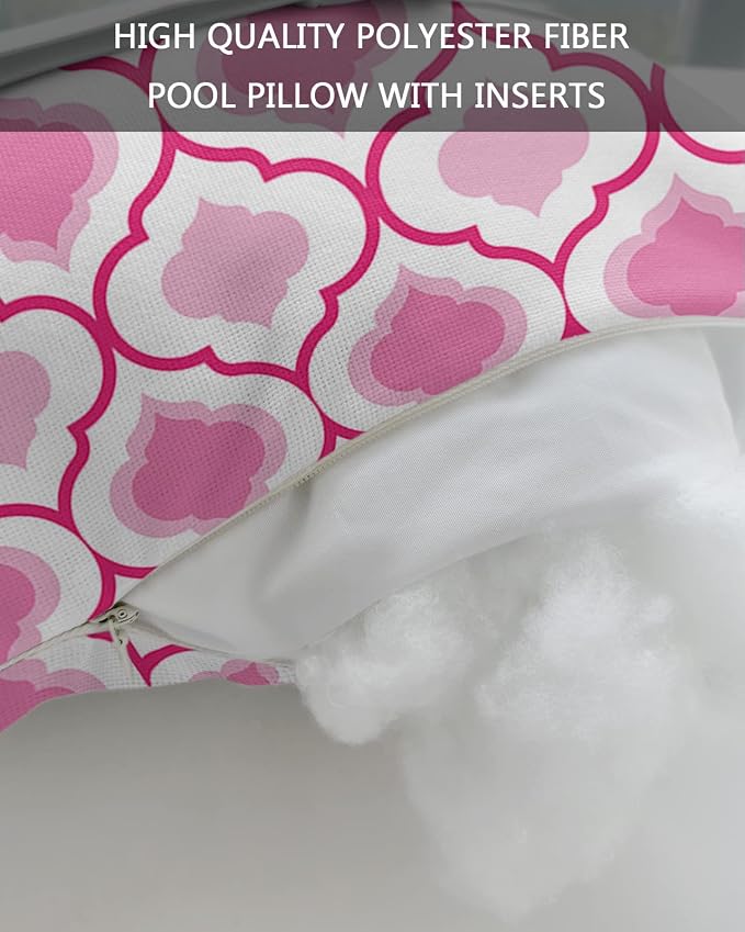 Outdoor Pillows Covers with Inserts Pink Moroccan Pattern Geometric Waterproof Recliner Pillow with Adjustable Strap Throw Pillows for Patio Furniture Pool Lounge Chair, 11x16 inch, 1PCS