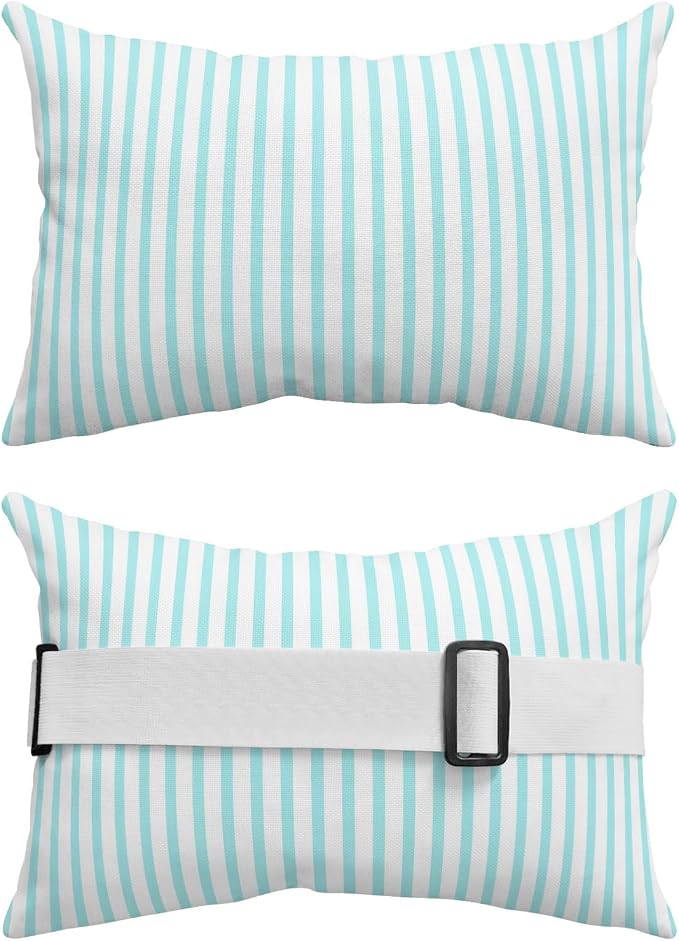 Pack of 2 Outdoor Lumbar Pillow Covers 11x16 Inch, Thin Aqua Striped Waterproof Throw Pillow Covers Set, Farmhouse Modern Stripes Indoor&Outdoor Decorative Cushion Cases for Patio Porch Car