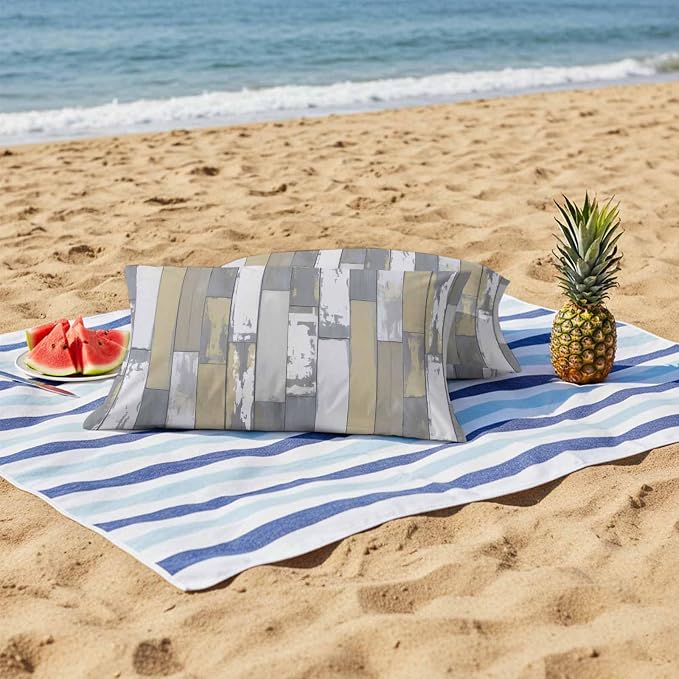 Yellow Gray Outdoor Pillow Covers 20x12 Inch Lumbar Pillow Covers Set of 2 Waterproof Decorative Throw Pillow Cases Rustic Vintage Shabby Mottled Wood Grain Cushion Covers for Patio Furniture Garden