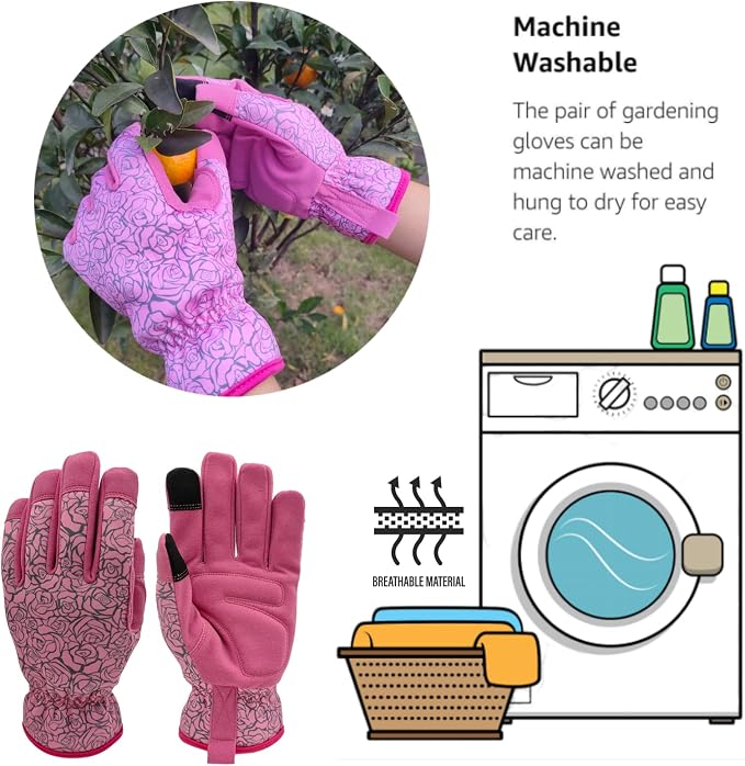 Cute Pattern Gardening Gloves,Thornproof Garden Glove,Gardener Gift | Gardening Gifts for Women,Touchscreen,Tender Thornproof,Cute Pattern,Protection Palm,Machine Washable,Adjustable Cuff
