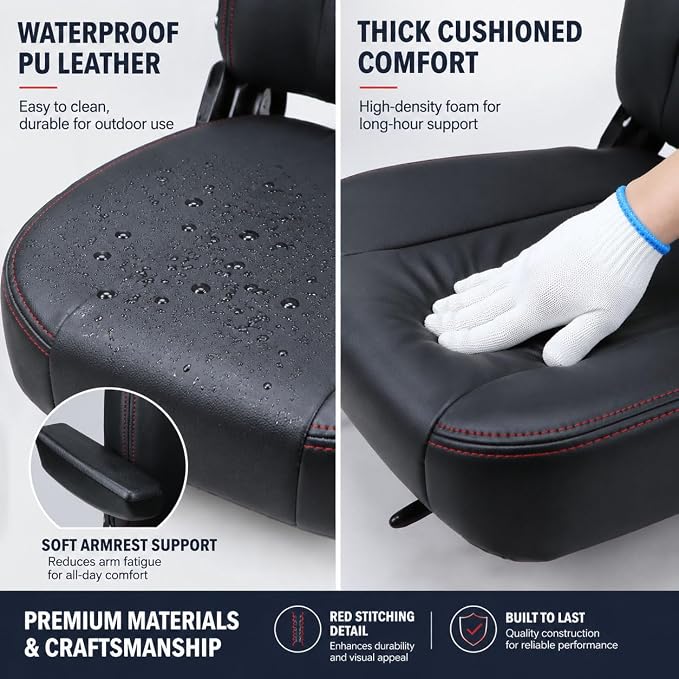 Universal Forklift Seat Replacement,Zero Turn Mower Tractor Seat with Micro Switch-Armrest & Safety Belt,Waterproof PU Leather Seat Fit for Ariens,Snapper,Lawn Mower,Skid Loader,Excavator