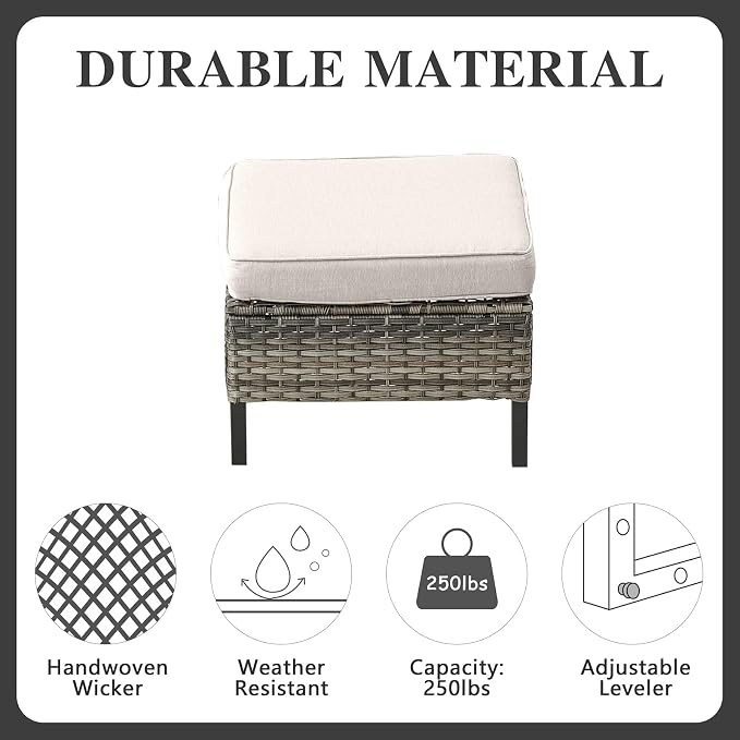 Belord 7 PCS Outdoor Furniture Set, Mixed Grey Wicker, Beige Cushion, Includes Swivel Rocker Chairs, Sofa, Ottomans, Water-Resistant